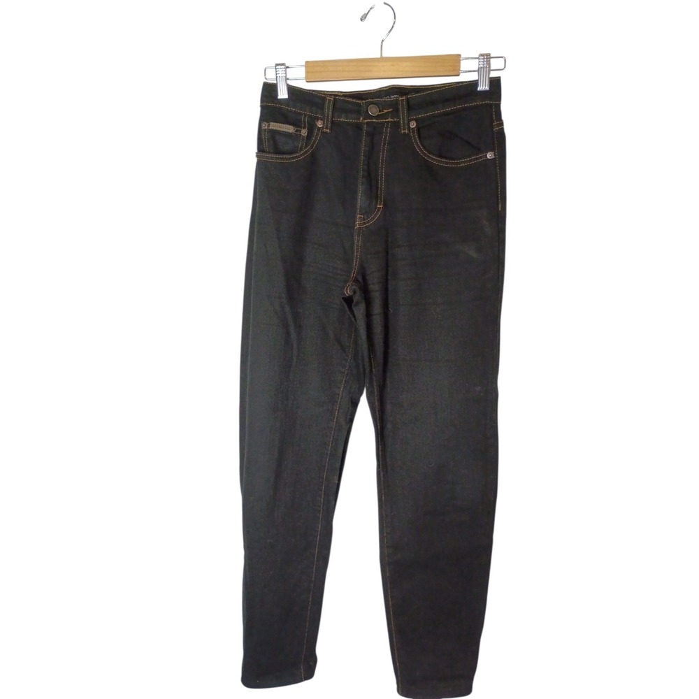 Calvin Klein Vintage Jeans Womens 6 Black High Rise Tapered Leg Gold Stitching